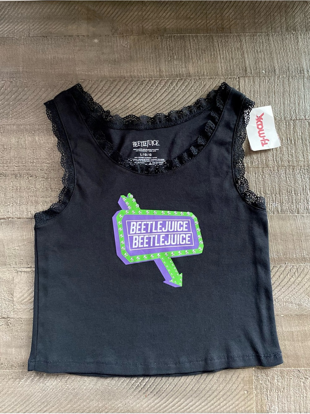 New Beetlejuice Black Lace Crop Top Shirt Horror Spooky Grunge Goth Womens Large